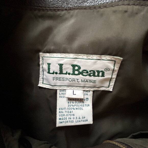 L.L. Bean Men’s Rich Chocolate Brown Leather Bomber Jacket Size L - Picture 3 of 10
